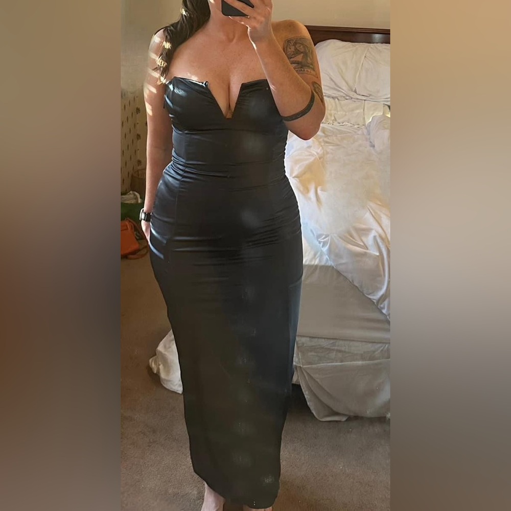 Zara satin teal corset back dress